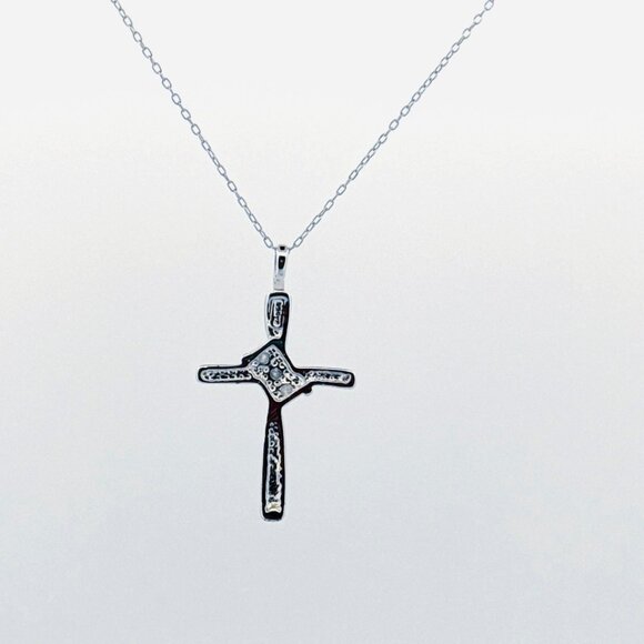 Estate Sterling Silver 925 Cross Necklace w/ Diamond Accents 18” Chain 2.0g - Picture 2 of 12
